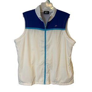 Athletech Womens Activewear Vest XL Runner Blue White Full Zip Windbreaker Pocke